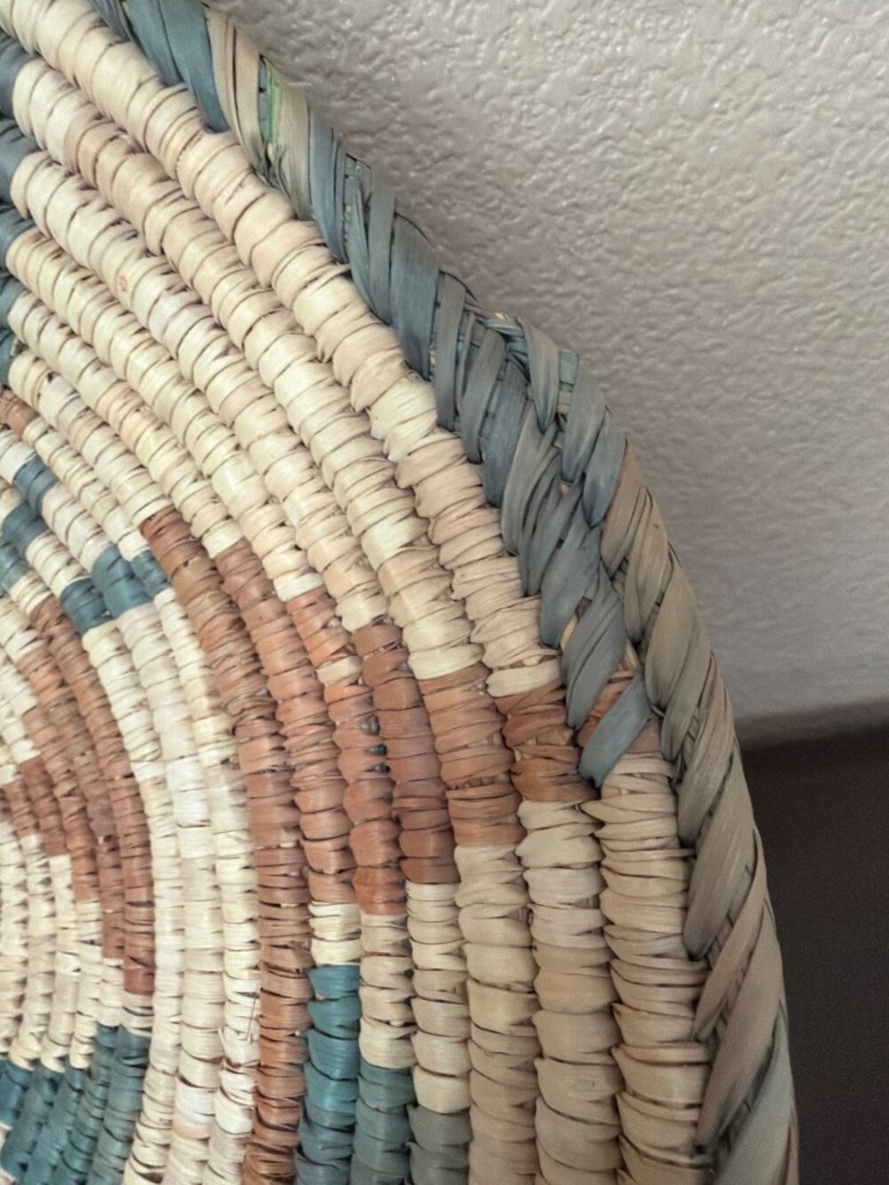 Vintage Southwestern Style Hand Woven Coiled Harvest Basket 14” Boho Cottagecore - Picture 12 of 12